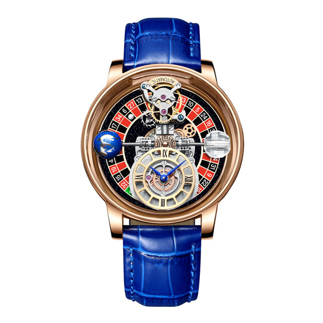 Relogio Masculino Dourado Azul Mecanico PINDU Celestial 1