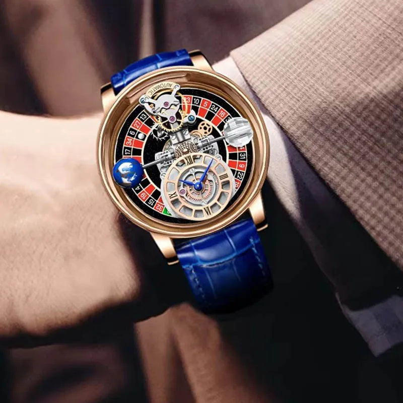 Relogio Masculino Dourado Azul Mecanico PINDU Celestial 2