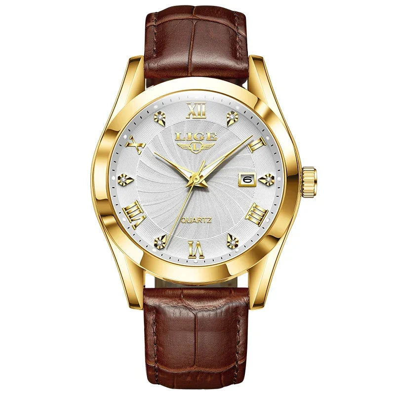 Relogio Masculino Dourado Branco Quartz LIGE 89141 1
