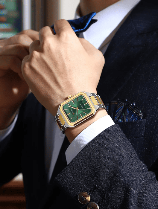 Relogio Masculino Dourado Quadrado Quartzo 8457 2