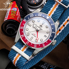 Relogio Masculino Nailon Branco Quartzo ADDIESDIVE Pepsi GMT 3