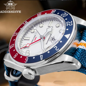 Relogio Masculino Nailon Branco Quartzo ADDIESDIVE Pepsi GMT 5