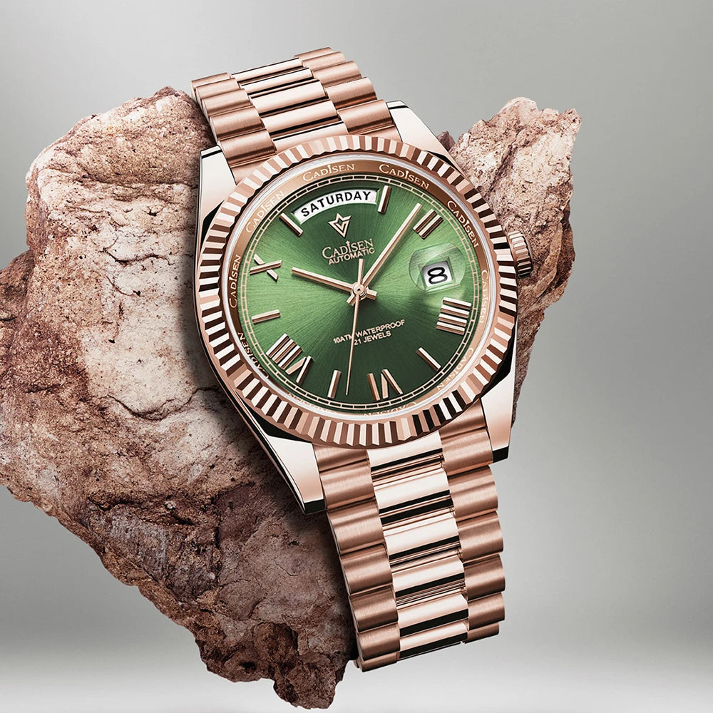 Relogio Masculino Ouro Rose Automatico CADISEN Day Date 5