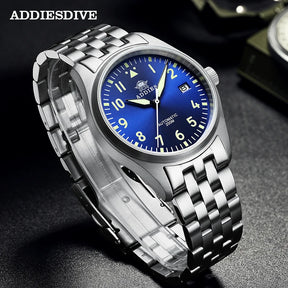 Relogio Masculino Prata Azul Automatico ADDIESDIVE Flieger 3