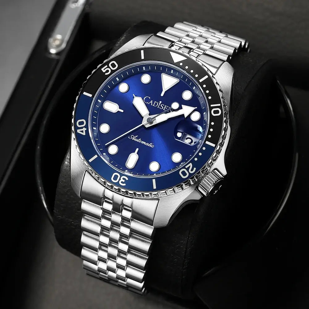 Relogio Masculino Prata Azul Automatico CADISEN C8220 3