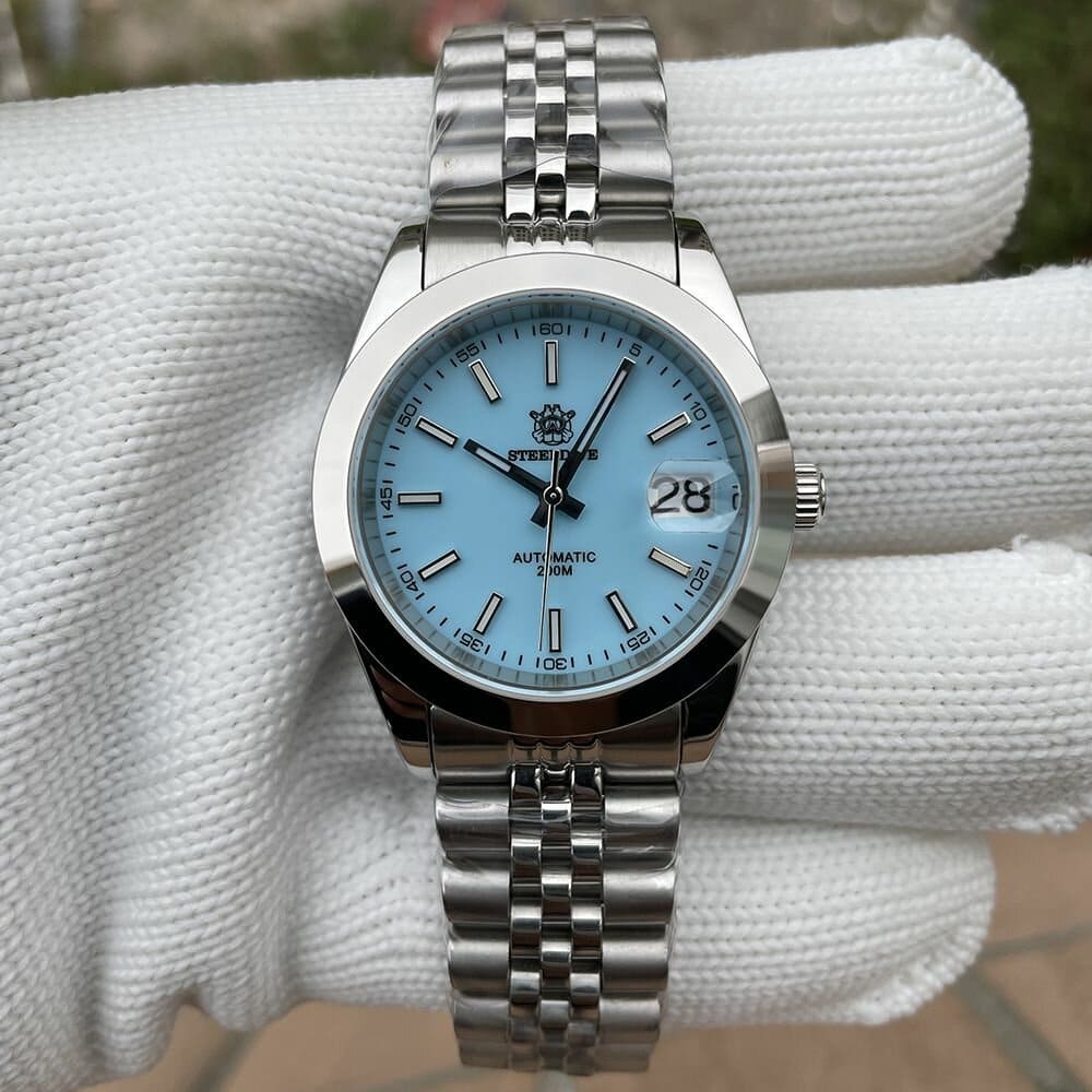 Relogio Masculino Prata Azul Automatico STEELDIVE SD1934 3