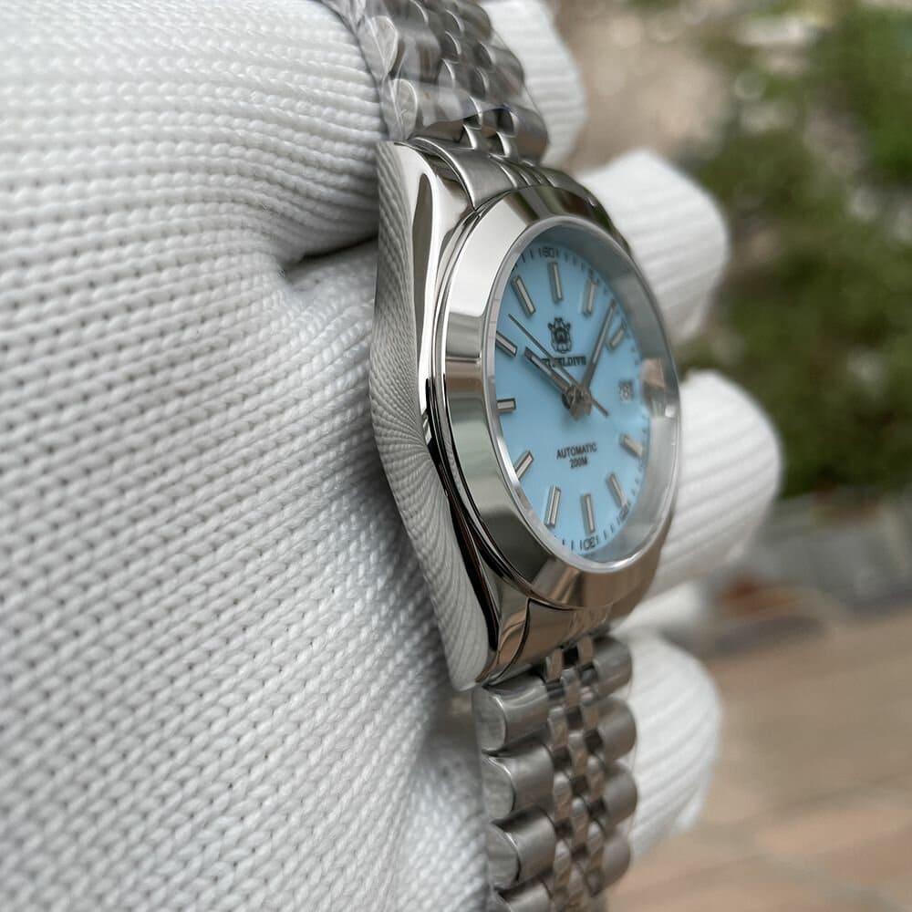 Relogio Masculino Prata Azul Automatico STEELDIVE SD1934 6