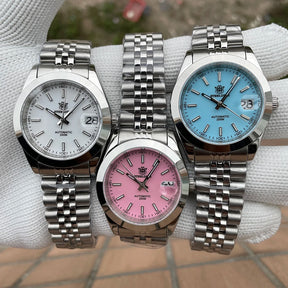 Relogio Masculino Prata Azul Automatico STEELDIVE SD1934 8