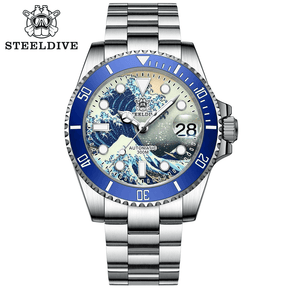 Relogio Masculino Prata Azul Automatico STEELDIVE SD1953J 1