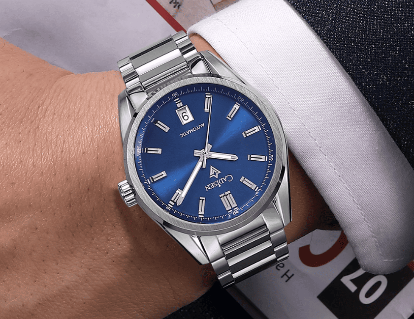 Relogio Masculino Prata Azul Mecanico CADISEN C8227M 2