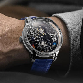 Relogio Masculino Prata Azul Mecanico PINDU Moon Phase 2