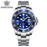 Relogio Masculino Prata Azul Mecanico STEELDIVE Submariner 1