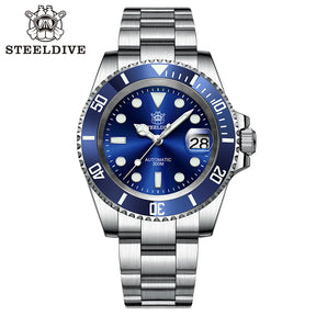 Relogio Masculino Prata Azul Mecanico STEELDIVE Submariner 1