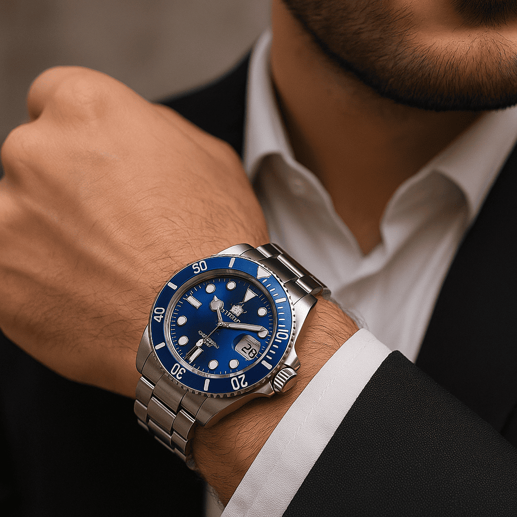 Relogio Masculino Prata Azul Mecanico STEELDIVE Submariner 2 