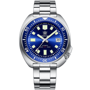 Relogio Masculino Prata Azul Mecanico STEELDIVE Turtle V2 1