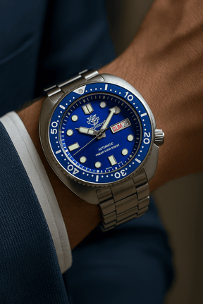 Relógio Masculino Prata Azul Mecânico STEELDIVE Turtle V2