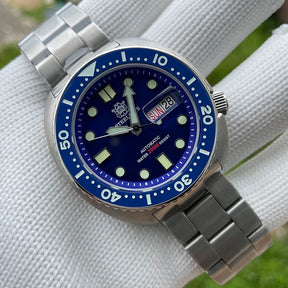 Relogio Masculino Prata Azul Mecanico STEELDIVE Turtle V2 3