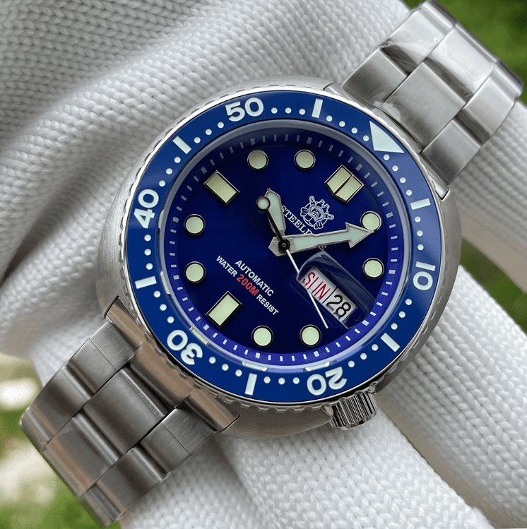 Relogio Masculino Prata Azul Mecanico STEELDIVE Turtle V2 4