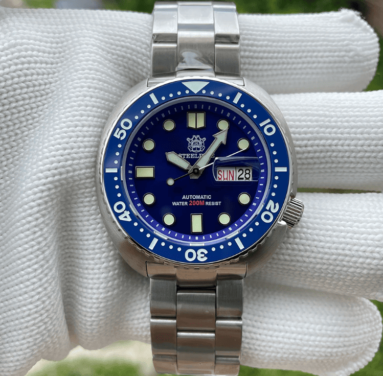 Relogio Masculino Prata Azul Mecanico STEELDIVE Turtle V2 6