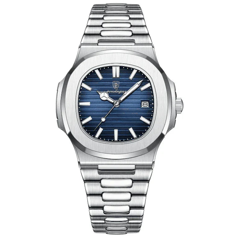 Relogio Masculino Prata Azul Quartz POEDAGAR Deluxe 1