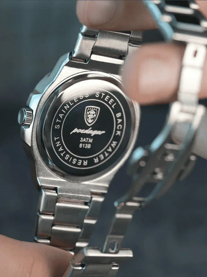 Relogio Masculino Prata Azul Quartz POEDAGAR Deluxe 6