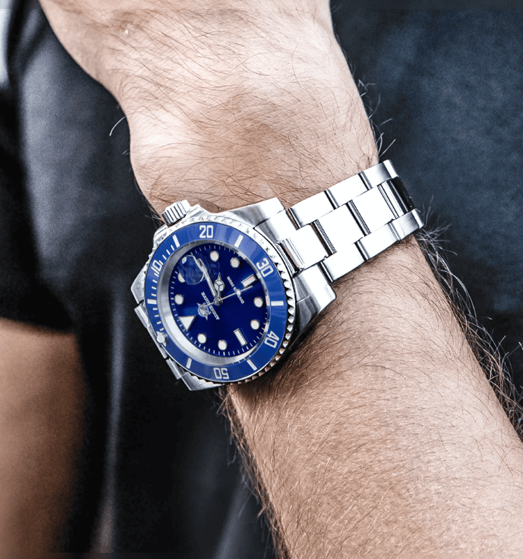 Relogio Masculino Prata Azul Quartzo ADDIESDIVE Submariner 2