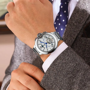 Relogio Masculino Prata Branco Automatico POEDAGAR Tourbillon 2