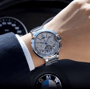 Relogio Masculino Prata Branco Automatico POEDAGAR Tourbillon 4