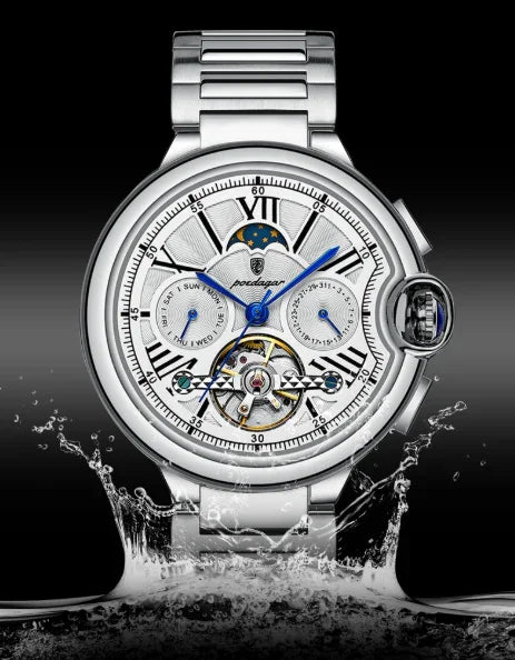 Relogio Masculino Prata Branco Automatico Tourbillon 5