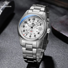 Relogio Masculino Prata Branco Mecanico ADDIESDIVE Field Watch  3