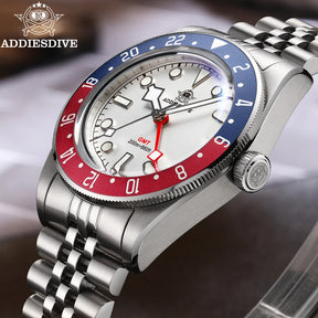Relogio Masculino Prata Branco Quartzo ADDIESDIVE Pepsi GMT 3