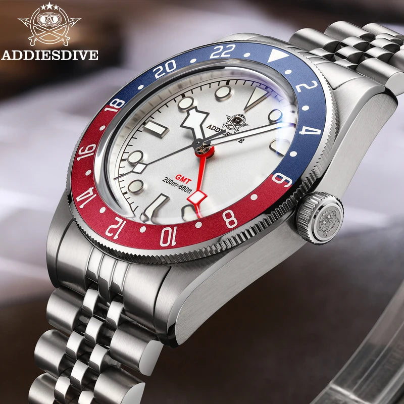 Relogio Masculino Prata Branco Quartzo ADDIESDIVE Pepsi GMT 3