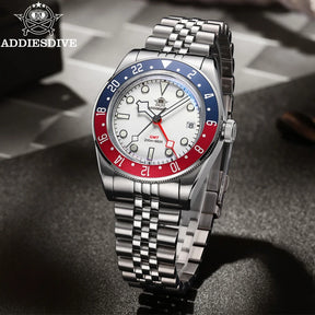 Relogio Masculino Prata Branco Quartzo ADDIESDIVE Pepsi GMT 4