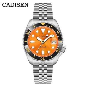 Relogio Masculino Prata Laranja Automatico CADISEN C8220 1
