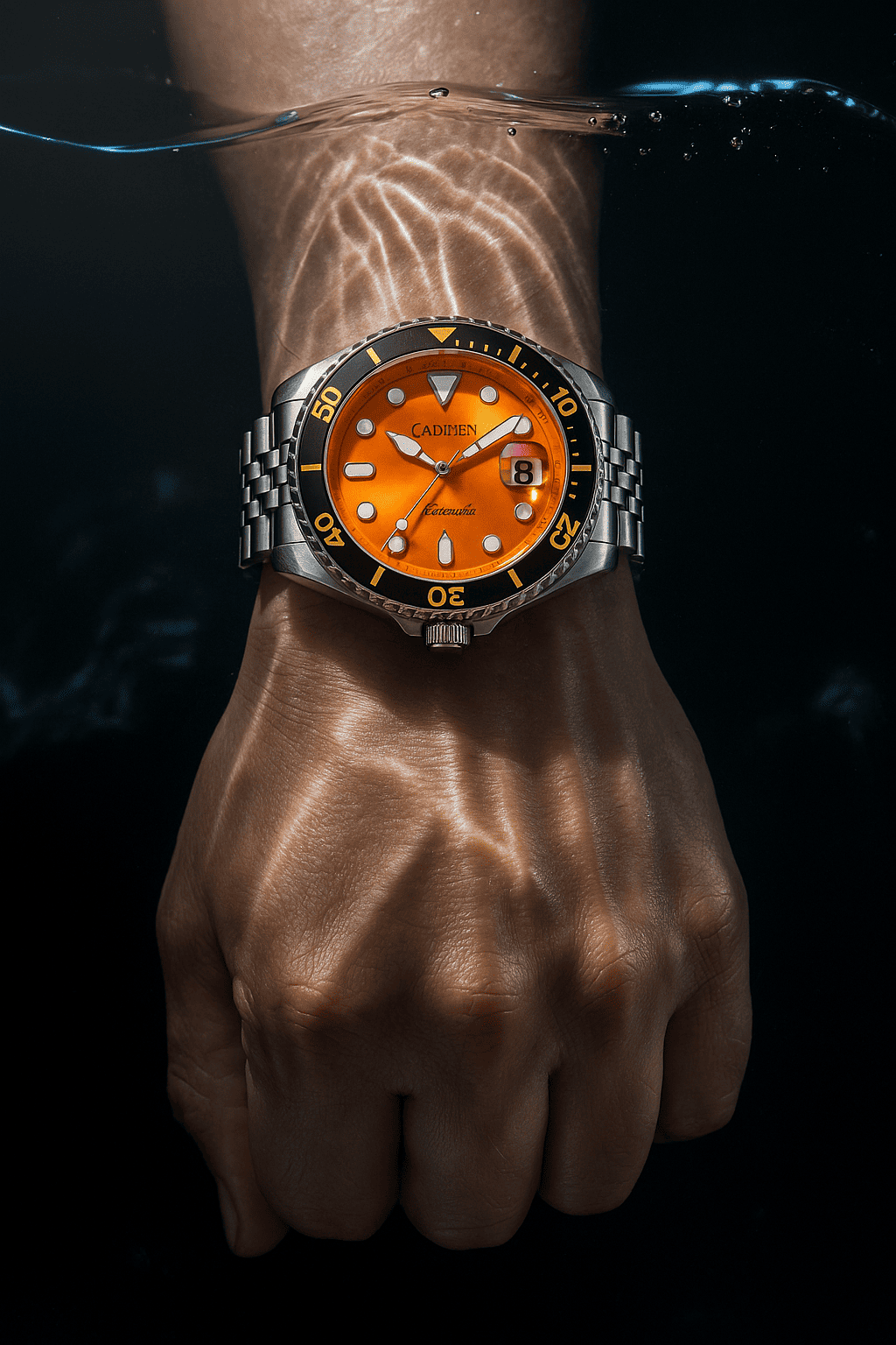 Relogio Masculino Prata Laranja Automatico CADISEN C8220 5