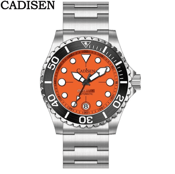 Relogio Masculino Prata Laranja Mecanico CADISEN C8232 1