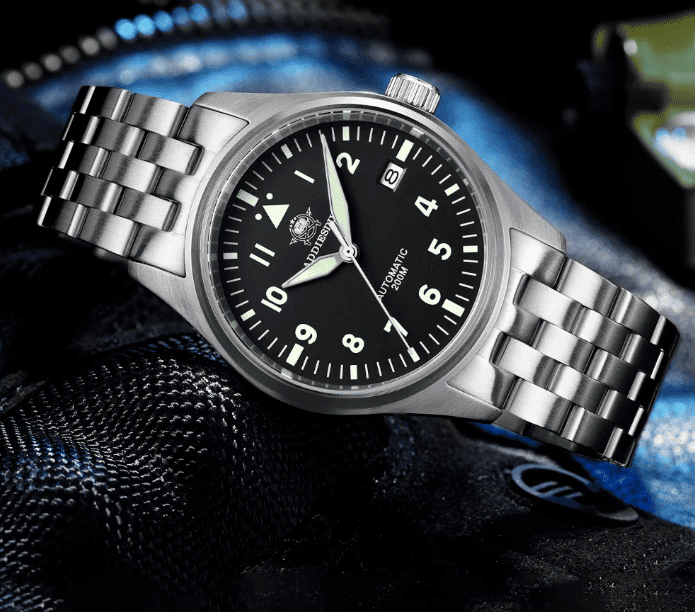 Relogio Masculino Prata Preto Automatico ADDIESDIVE Flieger 3