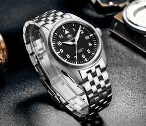 Relogio Masculino Prata Preto Automatico ADDIESDIVE Flieger 4