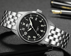 Relogio Masculino Prata Preto Automatico ADDIESDIVE Flieger 5