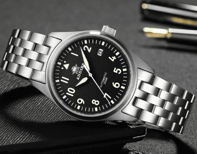 Relogio Masculino Prata Preto Automatico ADDIESDIVE Flieger 5