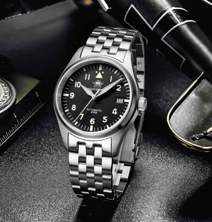 Relogio Masculino Prata Preto Automatico ADDIESDIVE Flieger 6