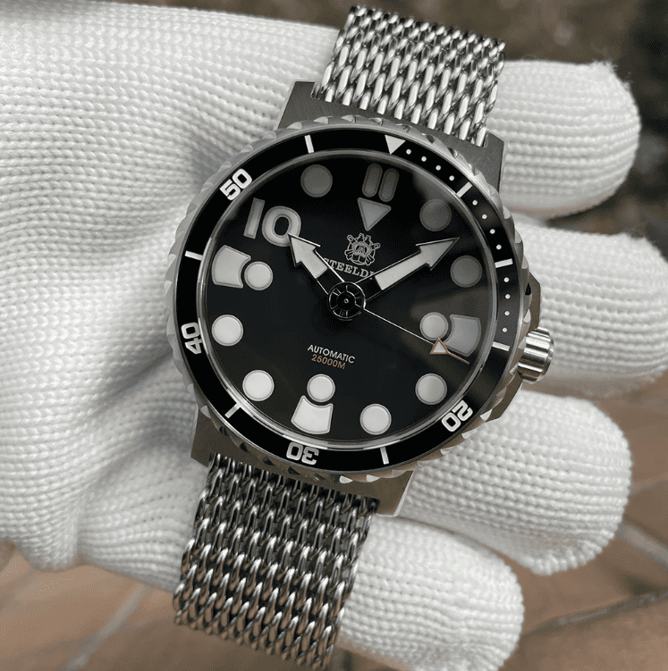 Relogio Masculino Prata Preto Mecanico STEELDIVE 25000M 3