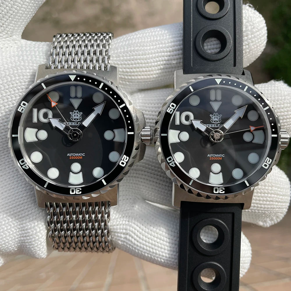 Relogio Masculino Prata Preto Mecanico STEELDIVE 25000M 6