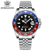 Relogio Masculino Prata Preto Mecanico STEELDIVE NH34 GMT 1