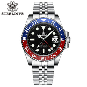 Relogio Masculino Prata Preto Mecanico STEELDIVE NH34 GMT 1