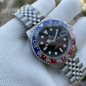 Relogio Masculino Prata Preto Mecanico STEELDIVE NH34 GMT 5