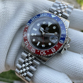 Relogio Masculino Prata Preto Mecanico STEELDIVE NH34 GMT 7