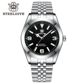 Relogio Masculino Prata Preto Mecanico STEELDIVE Retro King 1
