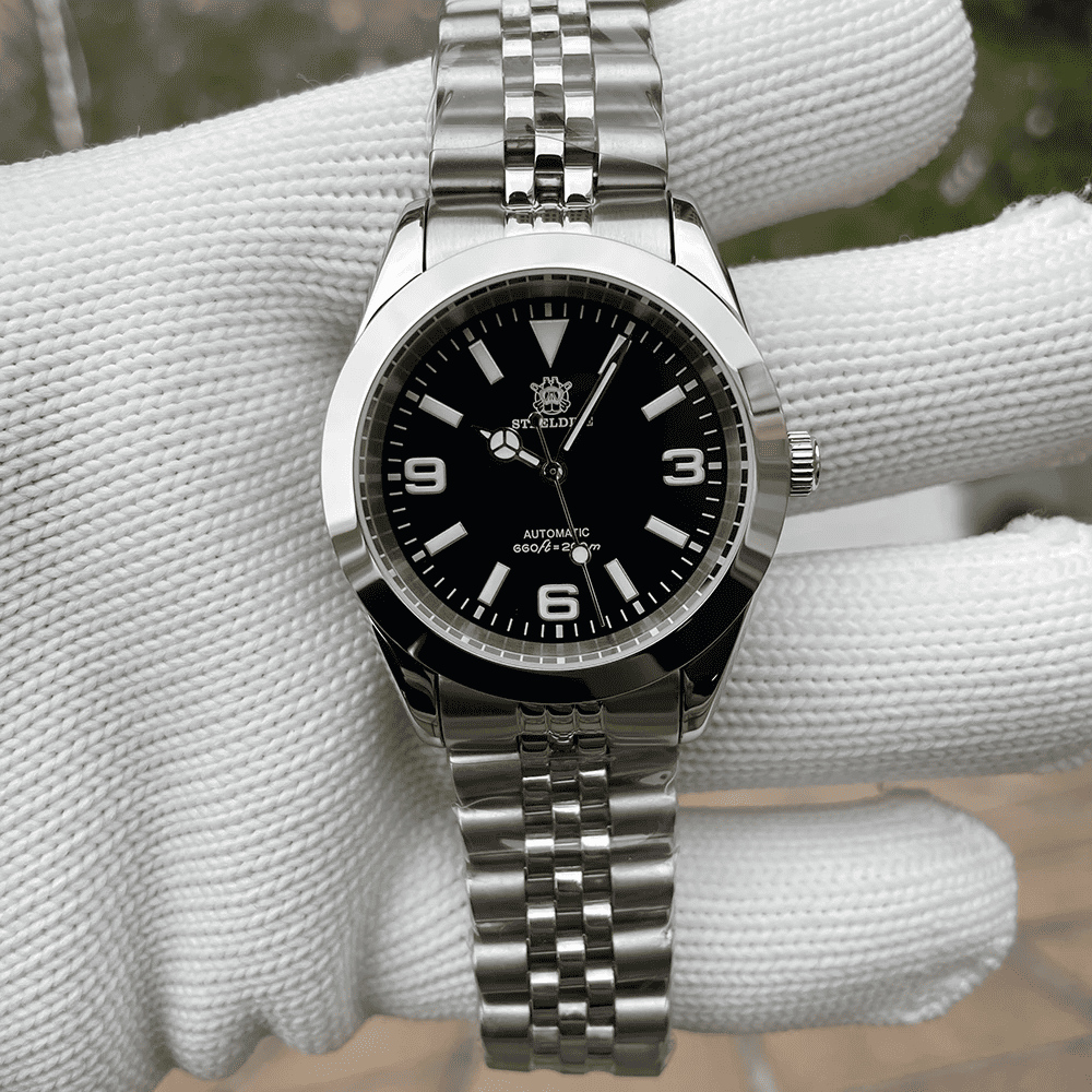 Relogio Masculino Prata Preto Mecanico STEELDIVE Retro King 3