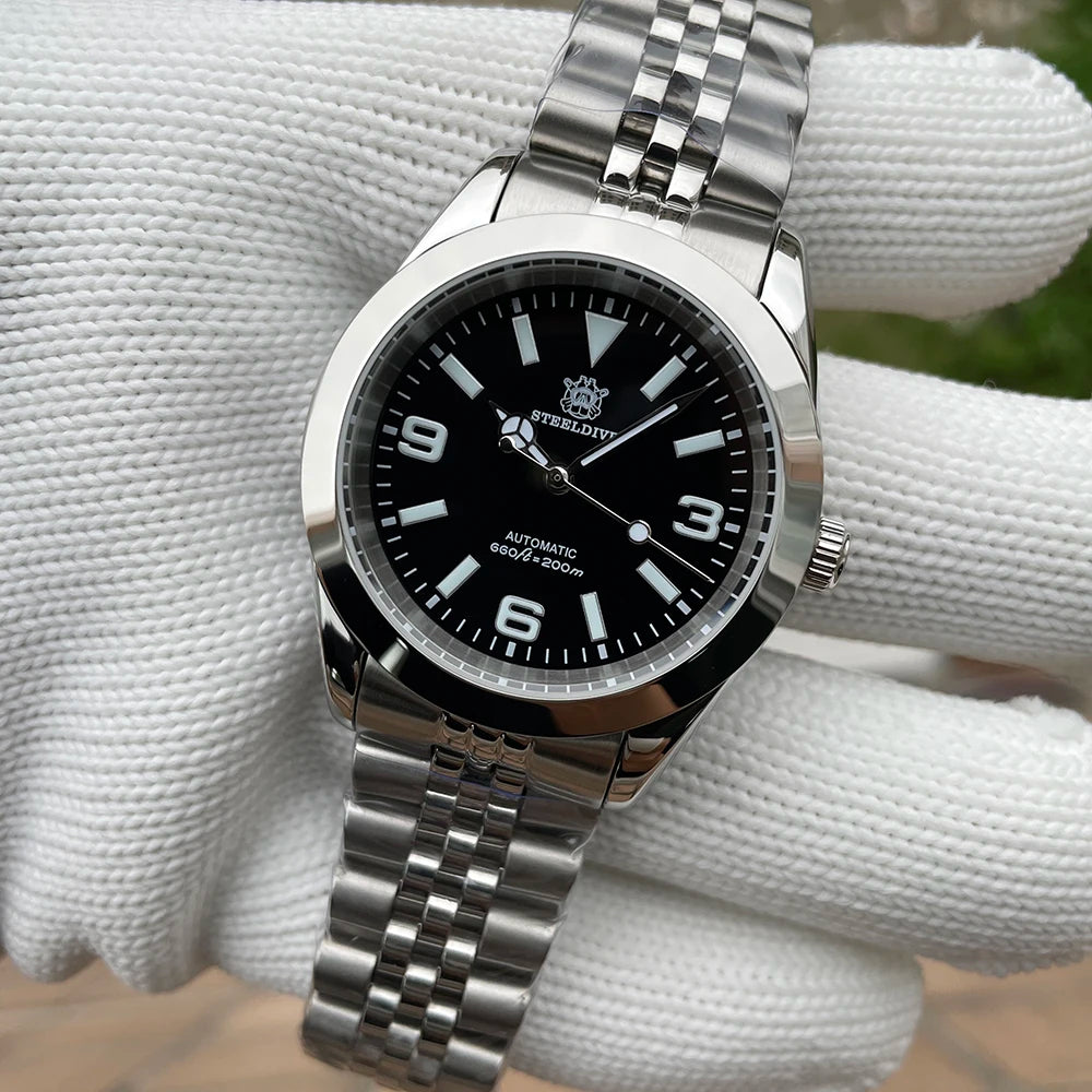 Relogio Masculino Prata Preto Mecanico STEELDIVE Retro King 4